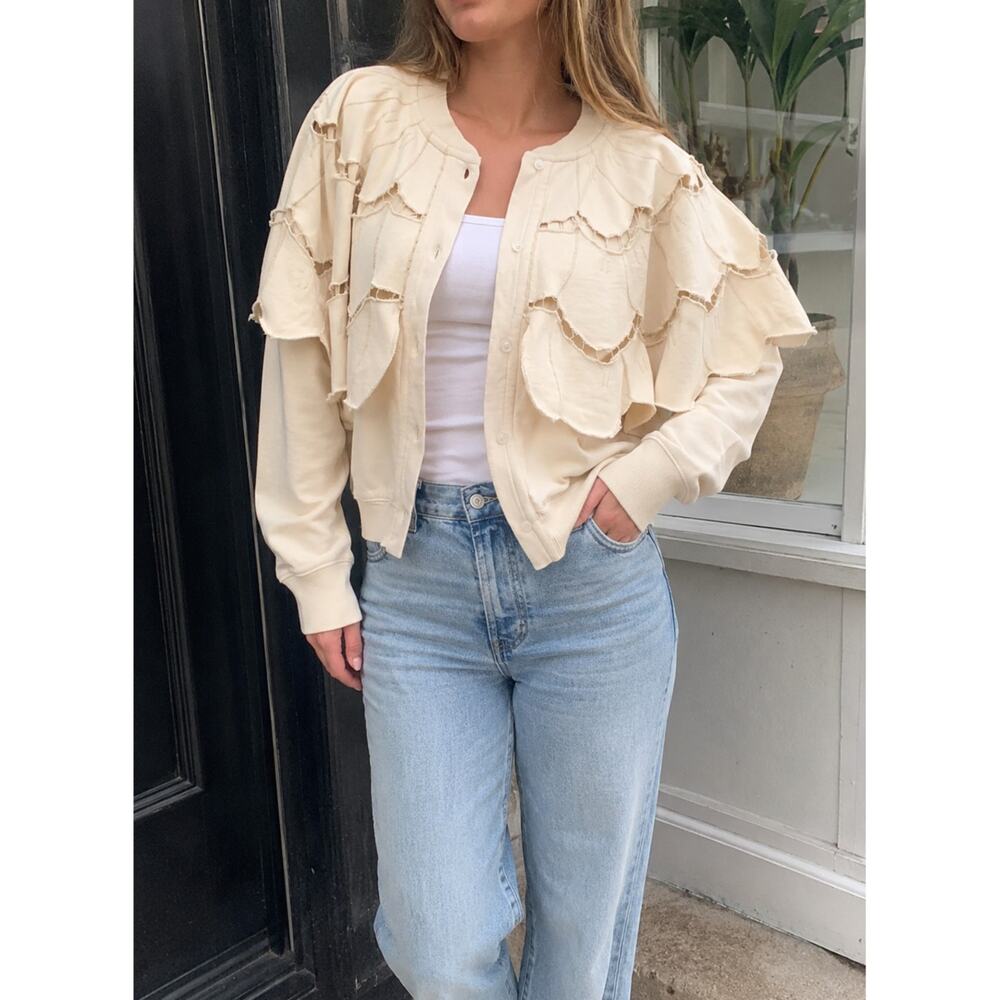FREE PEOPLE Fluttercape Cream Sweatshirt Size Small